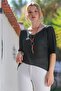 Black V-Neck 3/4 Sleeve Slim Back Long Crop Fit Knitwear Blouse 50 60 - 4