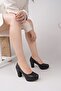 Women's Black Genuine Leather Premium Design Low-Cut Low Platform Heeled Shoes - 2