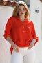 Organic Cotton Orange Hakim Collar Buttoned Long Sleeve Textured Single Pocket Washable Woven Blouse 70 60 - 6