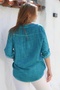 Organic Cotton Turquoise Turquoise Buttoned Long Sleeve Textured Single Pocket Washable Woven Blouse 70 60 - 2