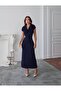 New Season Gold Detailed Scuba Crep Long Dress - 4