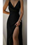 Women's Strappy Double Breasted Neck Deep Slit Crepe Dress - 2