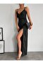 Women's Strappy Double Breasted Neck Deep Slit Crepe Dress - 4