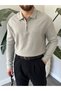 Men's Polo Neck Long Sleeve Zippered Lightweight Loose Knitwear Sweatshirt