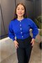 Cobalt Blue Balloon Sleeve Floral Button Detailed Short Cardigan