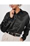 Women's Black Classic Satin Buttoned Comfortable Fit Shirt - 5