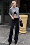 Black Modal Soft Shirring Lace-Up Detail Flare Women's Pants Mg2562 - 4