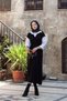 Teacher Sleeve Collar Shirted Ribbed Dress Black - 4