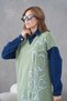 Women's Sleeves Denim Front Glass Pearl and Sequin Embroidered Wide Fit Long Knitwear Dress - 5