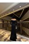 Fkuro Glittery Stretch Fabric Front Double Flounce Evening Dress Black 583112 - 3