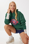 Hooded Printed Oversize Ribbed Knitted Sweatshirt Lqb0001 Emerald Green - 2