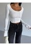 Women's White Long Sleeve Tie Back Fit Cut Crop Blouse Hzl25W-Fry122771 - 2