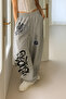 Graffiti Smk Axolotl Printed Oversize Wide Leg Black&Grey Relaxed Fit Women's Sweatpants