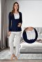 Women's Navy Blue Polka Dot Special Design Maternity Nightwear Set - 3