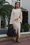 Women's Butter V-Neck Hooded Slit Skirt Thessaloniki Set - 4