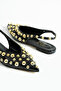Aurora Women's Gold Detailed Pointed Toe Open Back Ballerinas - 7
