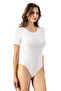 Women's Cotton Short Sleeve Black-White 2-Piece Snap-On Bodysuit - 2