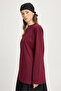 Basic Women's 100% Cotton Crew Neck Oversize Fit Long Sleeve Burgundy T-Shirt - 7