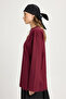Basic Women's 100% Cotton Crew Neck Oversize Fit Long Sleeve Burgundy T-Shirt - 5