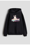 Cute Rabbit Printed Girls Boys Black Hooded Sweatshirt Hoodie