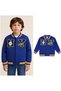 Hei Unisex Children's Cotton Navy Blue College Jacket Bomber Coat with Letter and Dragon Appliques