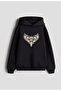 Winged Motor Biker Printed Women Men Kids Black Hooded Sweatshirt Hoodie