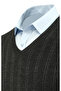 Men's V-Neck Knitwear Dark Gray Sweater Steel Knit Pattern Classic Fit - 5209D - 3
