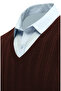 Men's V-Neck Knitwear Burgundy Sweater Steel Knit Pattern Classic Fit - 5209D - 3