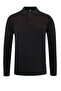 Men's Polo Neck Navy Blue Sweater with Pockets, Pique Pattern, Steel Knit, Classic Fit - 5214F