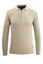 Men's Zippered Polo Neck Beige Sweater Knitwear Embossed Knit Solid Color Classic Fit - 5240F - 2