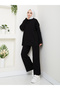 Women's Hijab Top and Bottom Set Ribbed Stand Collar Sleeves Button Detail Knitwear Set Camel - 8