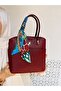 Burgundy 5-Compartment Women's Scarf Bag with Accessories and Hand and Shoulder Straps - 4