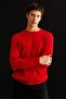 Men's Crew Neck Hair Braided Sweater Dark Red - 3