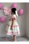 Girl's Pink Cotton Guipure and Fabric Detailed Vintage Special Birthday Princess Evening Dress+Hairpin - 7