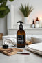 Bathroom Organizer Set with Wooden Stand, Black Label Liquid Soap Bottle - 3