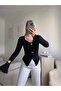 Ruffled sleeve accessory blouse - black - 5
