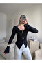 Ruffled sleeve accessory blouse - black - 3
