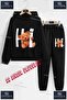 Children's Unisex Printed Hoodie and Sweatpants Set with the Text "Hi Bear in the Side Text".