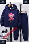 Children's Unisex Printed Hooded Tracksuit Set with "Cat Half Pink Ribbon" Print