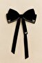 Black Bow Hair Clip with Butterfly Stone Detail - 2