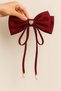 Heart Stone Detailed Pearl Burgundy Bow Hair Clip - 2