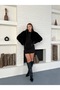 Women's Black Zippered Plush Coat – Oversize Winter Jacket - 2