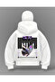 White Butterfly Printed Balaclava Oversize Sweatshirt Cardigan