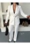 Women's Tie-Up Belted Shawl Collar Blazer Jacket Flared Leg Stretchy Pants Suit - 5