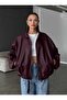 Women's Oversized Leather Jacket – Oversized Relaxed Fit, Zippered Belt Detail Everyday Women's Jacket