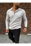 Vertical Striped Black Ottoman Fabric Zipper Detailed Men's Sweat