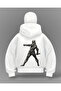 White Soldiers Printed Balaclava Oversize Sweatshirt Cardigan