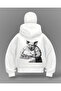 White Baggy Pig Printed Balaclava Oversize Sweatshirt Cardigan