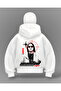 White Wanted Printed Balaclava Oversize Sweatshirt Cardigan