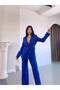 Women's Tie-Up Belted Shawl Collar Blazer Jacket Flared Leg Stretchy Pants Suit - 5